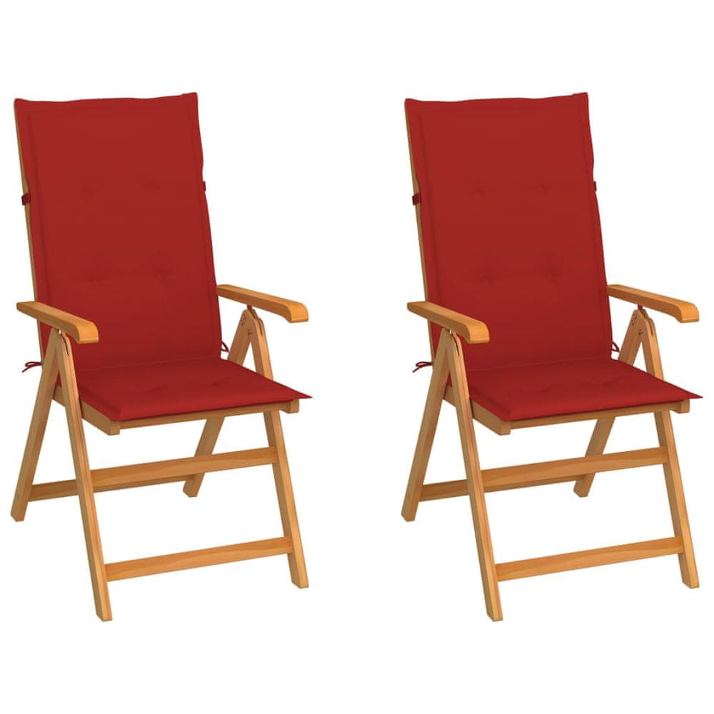 Vidaxl Záhradné stoličky 2 ks s červenými podložkami tíkový masív